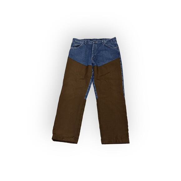 Wrangler Pro Gear Belted Suspender Outdoors Rugged Jeans 38x30 Blue Leg Guard - Picture 1 of 11
